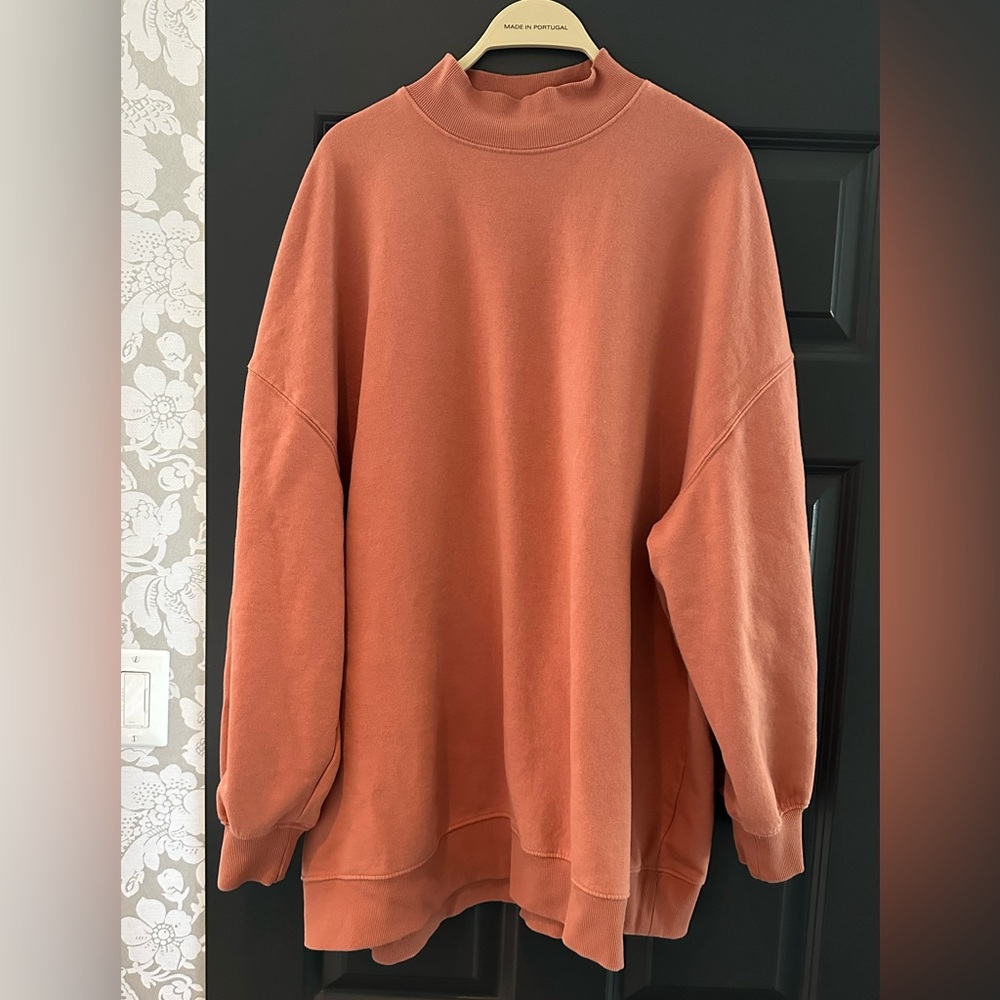 Salmon/Peach Mock Neck Long Sweatshirt